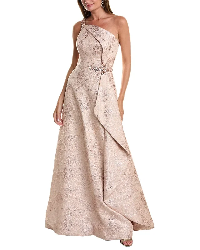 Party dress for a formal gala -Teri Jon by Rickie Freeman Metallic Jacquard Gown