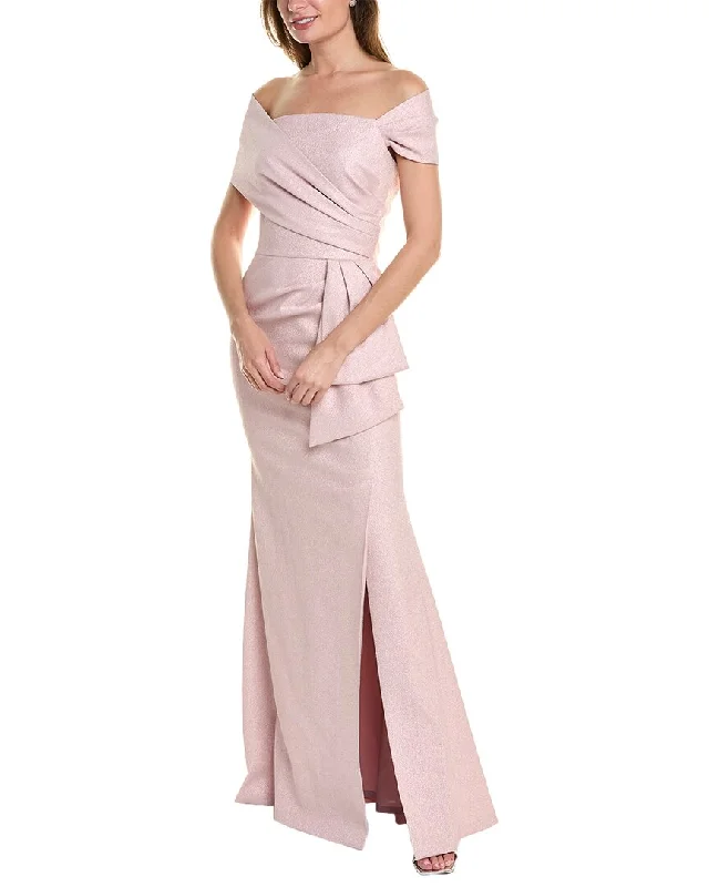 Party dress with cardigan -Teri Jon by Rickie Freeman Metallic Jacquard Gown