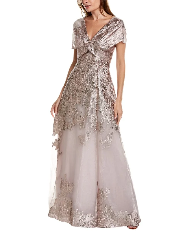 Dress for party petite women -Teri Jon by Rickie Freeman Metallic Organza Gown