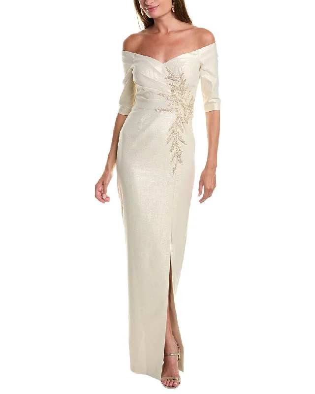 Party dress that is easy to dance in -Teri Jon by Rickie Freeman Off-The-Shoulder Column Gown Party dress that is easy to dance in -Teri Jon by Rickie Freeman Off-The-Shoulder Column Gown