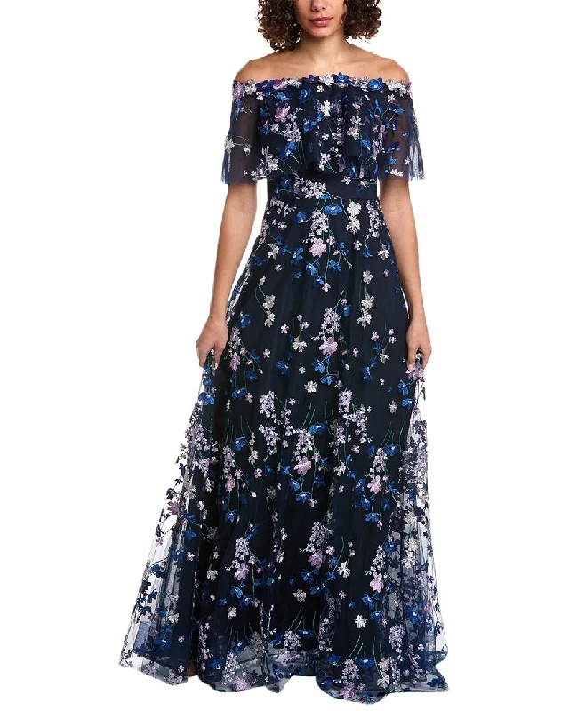 Party dress with a plunging neckline -Teri Jon by Rickie Freeman Off-The-Shoulder Gown