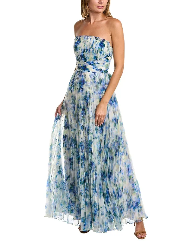 Party dress with a square neckline -Theia Pleated Organza Ruffle Gown