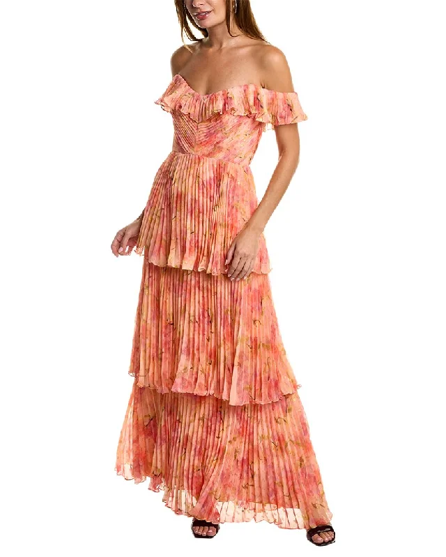 Party dress that is unique -Theia Printed Clip Dot Chiffon Gown