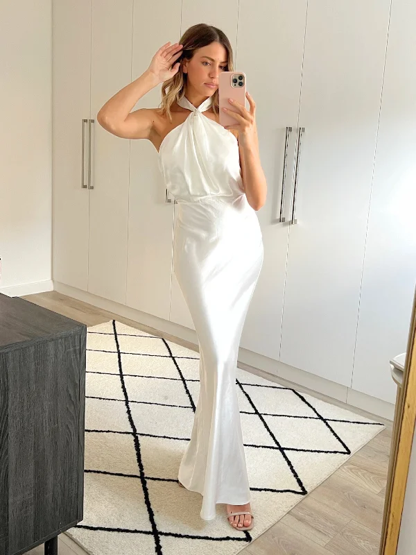 Dress for party gala event -Lara Halter Split column Dress / White