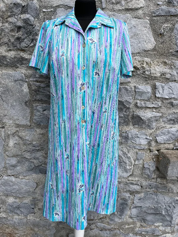 Party dress for dancing all night -80s Teal&purple stripe dress uk 12