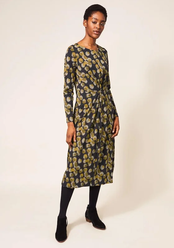 Party dress in floral print -White Stuff Lottie Twist Jersey Dress, Grey Multi