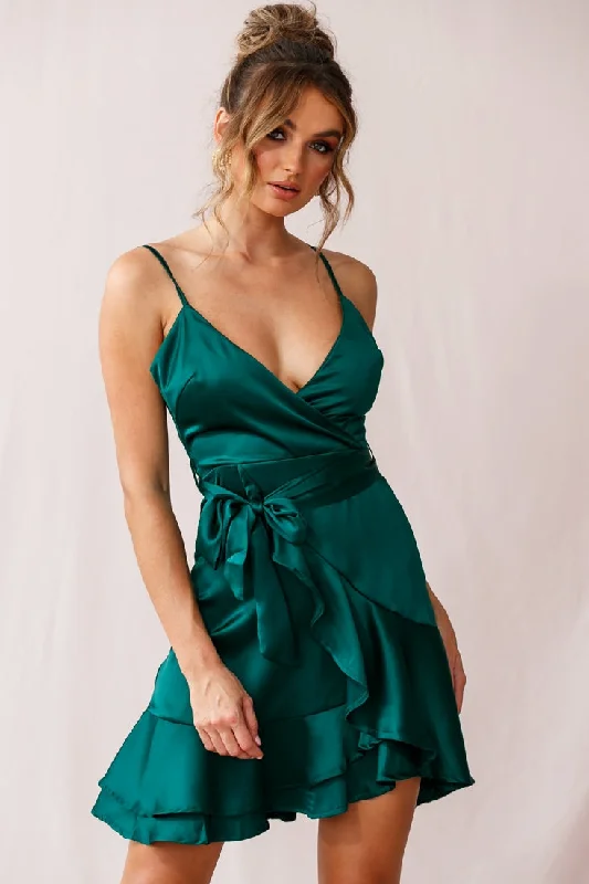 evening gowns with side gathers-Khandi Flowy Date Night Dress Green Jade