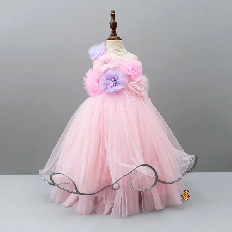 Best dress for party occasions -Pre Order: Net Flowers Embellished One Shoulder Gown Best dress for party occasions -Pre Order: Net Flowers Embellished One Shoulder Gown