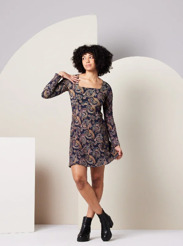 Party dress like a celebrity -Sonnet Dress - Dark Blue Paisley