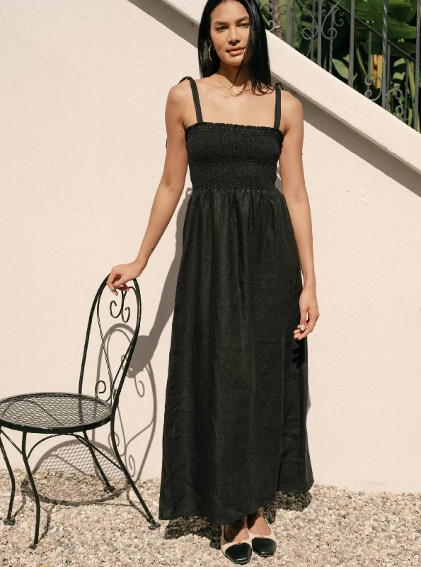 Dress in style for party -Sophie Dress - Black Linen
