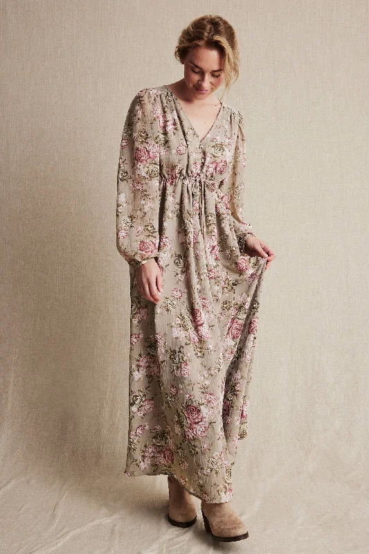 Party dress: personal style -Womens beige floral chiffon dress
