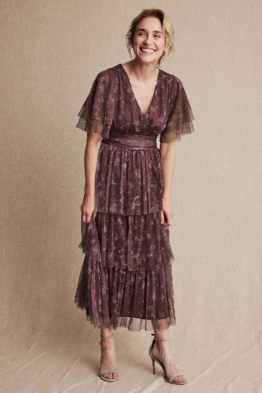 Party dress: best colors -Womens burgundy floral chiffon dress