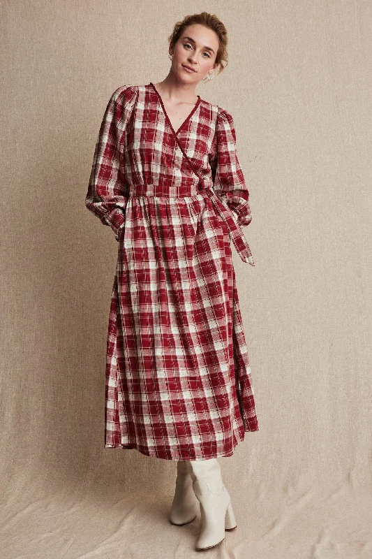 Party dress with spaghetti straps -Women's red checked dress