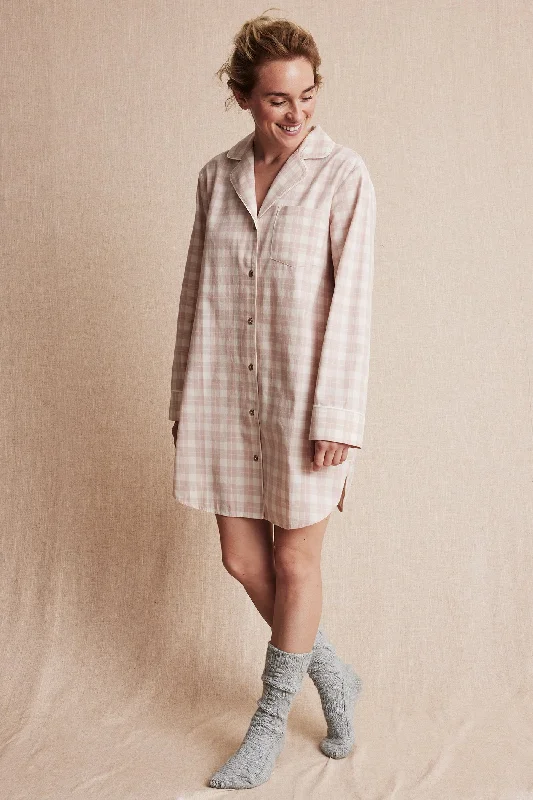 tiered evening dress designs-Women's pink checked nightgown