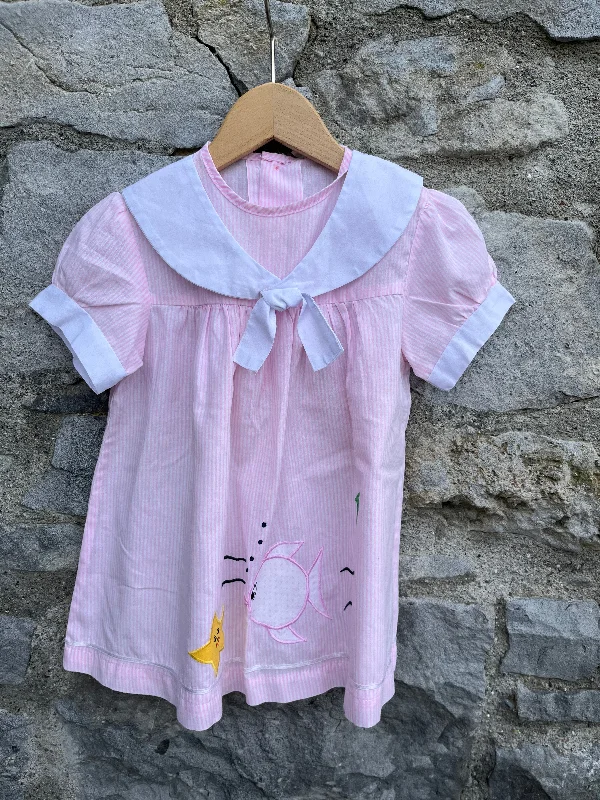Party dress inspired by vintage -90s pink stripy dress  12-18m (80-86cm)