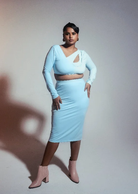 Party dress for indoor party -Adelina Blue Spandex Coord Set