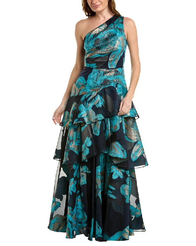Party dress with tights -Aidan Mattox One Shoulder Tiered Ballgown