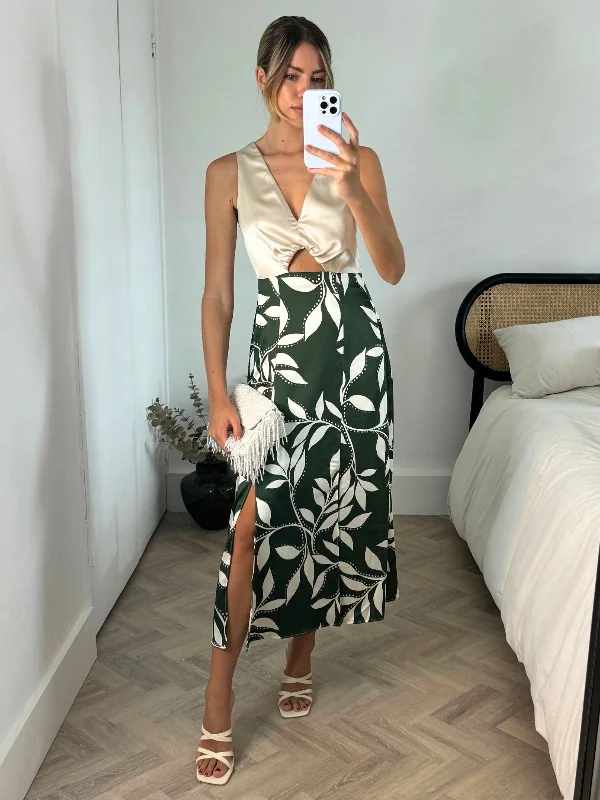 Party dress that is Instagram worthy -Amber Cut Out Dress in Cream and Khaki