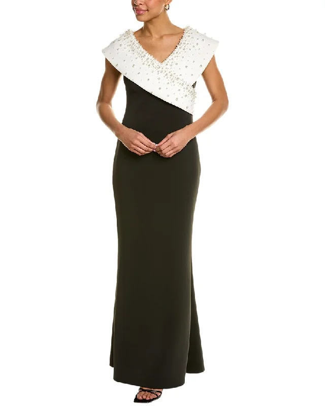 Party dress that gives back -Badgley Mischka Portrait Collar Gown