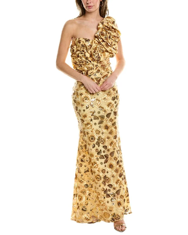 Party dress for Hollywood party -Badgley Mischka Rosette One-Shoulder Gown