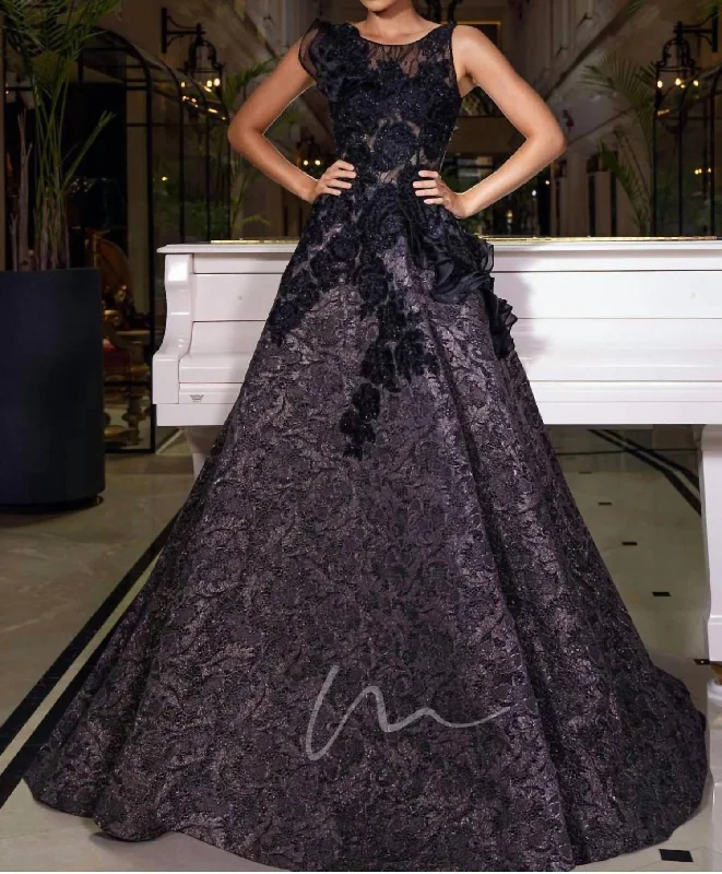 Dress for a New Year's Eve party -Beaded Lace Gown In Black
