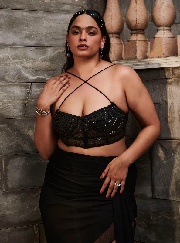 Party dress that makes you feel good -Renata Black Hand-Embroidered Corset Coord Set Party dress that makes you feel good -Renata Black Hand-Embroidered Corset Coord Set