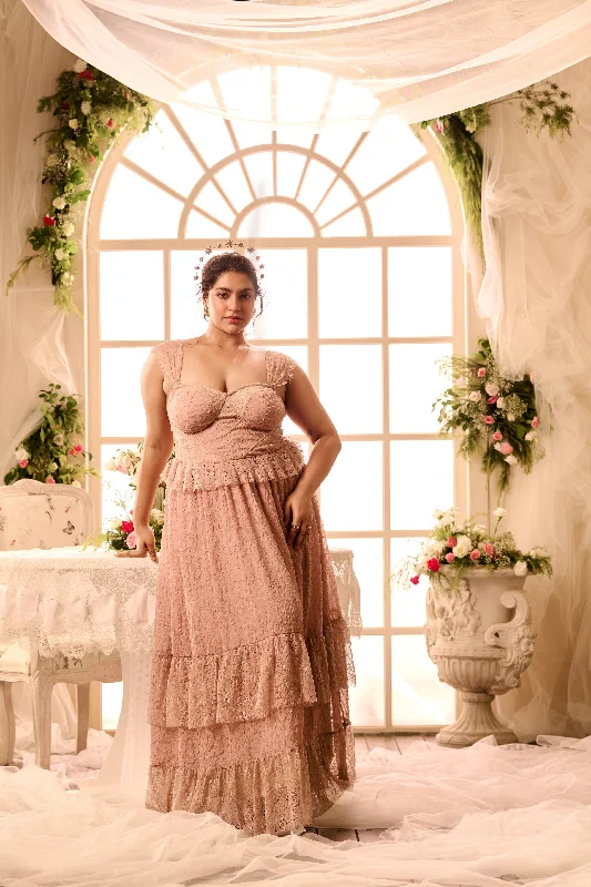 Dress for party themed event -Zaylee Dusty Rose Pink Layered Corset Dress