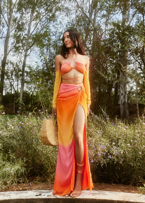 Party dress with spaghetti straps -Calista Sunset Ombre Resort Coord Set