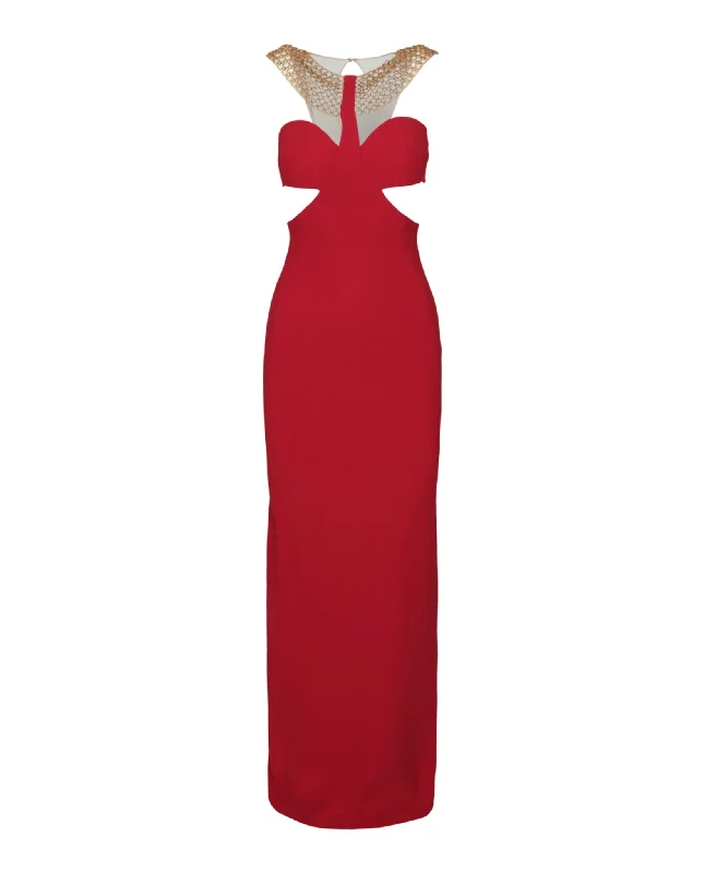 evening dresses with open back designs-Chain Detail Evening Gown