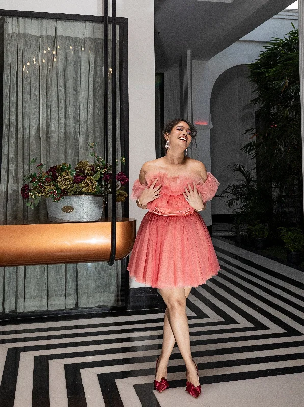 Party dress that is machine washable -Maxine Pink Ruffle Tulle Corset Dress