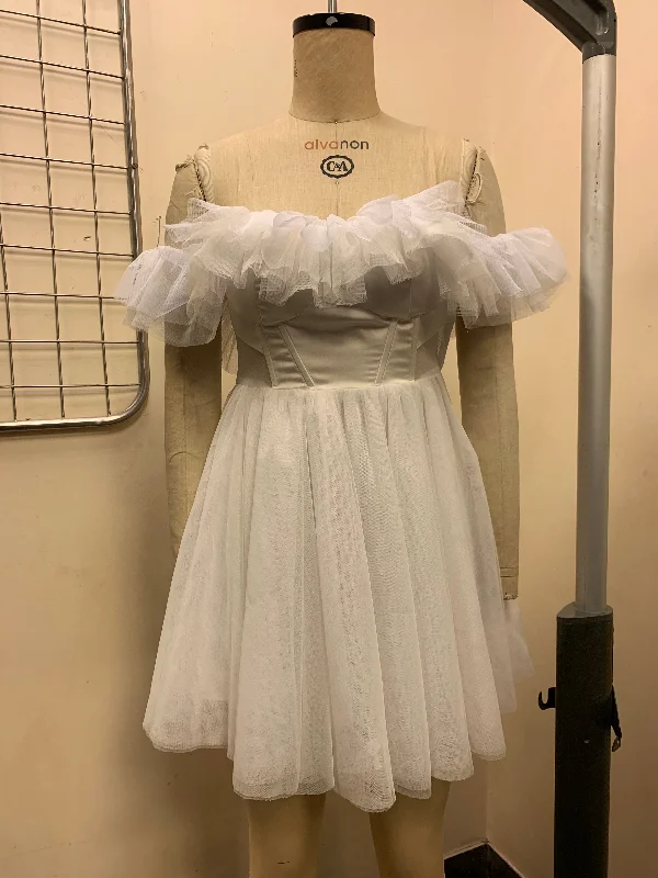 Party dress with sneakers -Maxine White Ruffle Tulle Corset Dress Fit Sample
