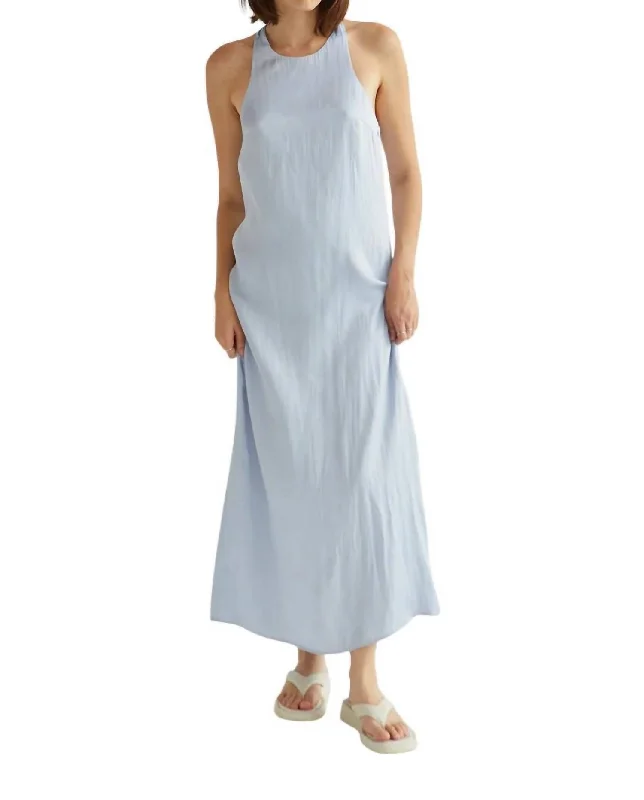 Party dress that is unforgettable -Davina Back Twist Satin Dress In Light Blue