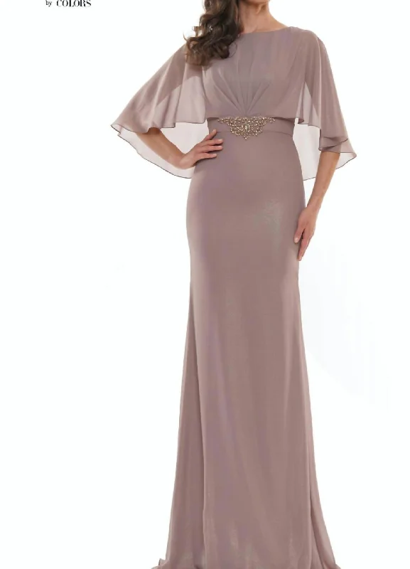 evening gown with sequin embellishments-Evening Gown in Taupe