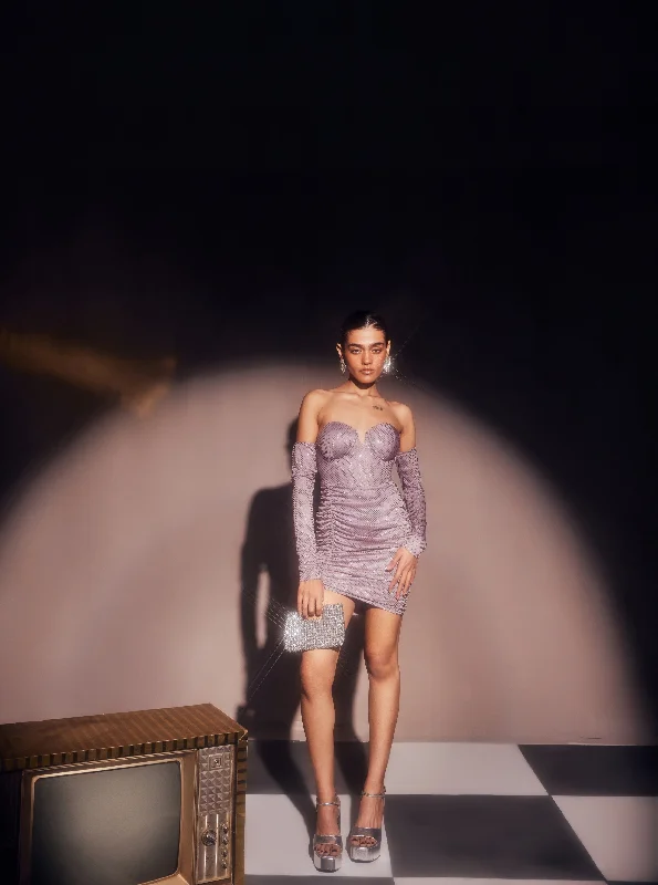 Dress for party radiant style -Rochelle Lavender Rhinestone Ruched Corset Dress