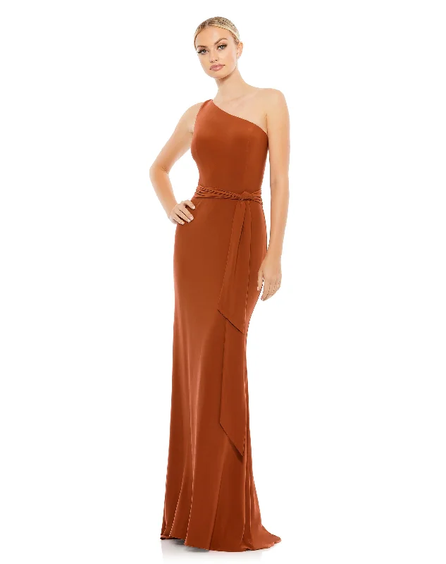 Party dress as seen on TV -Jersey One Shoulder Belted Trumpet Gown