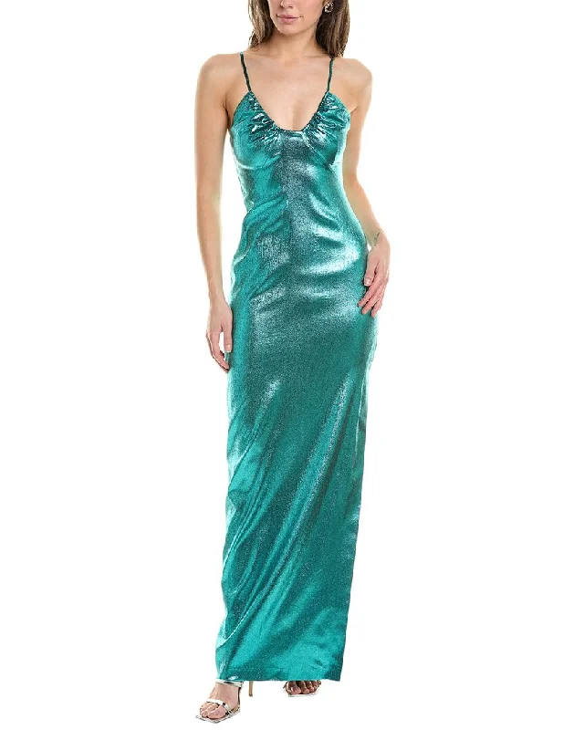 Party dress: shoe pairing -Liv Foster Light Lame Silk-Blend Column Gown