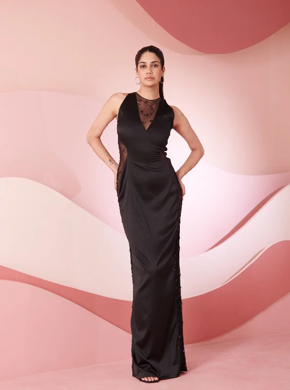 Party dress on sale near me -Shion Black Embellished Rhinestone Gown