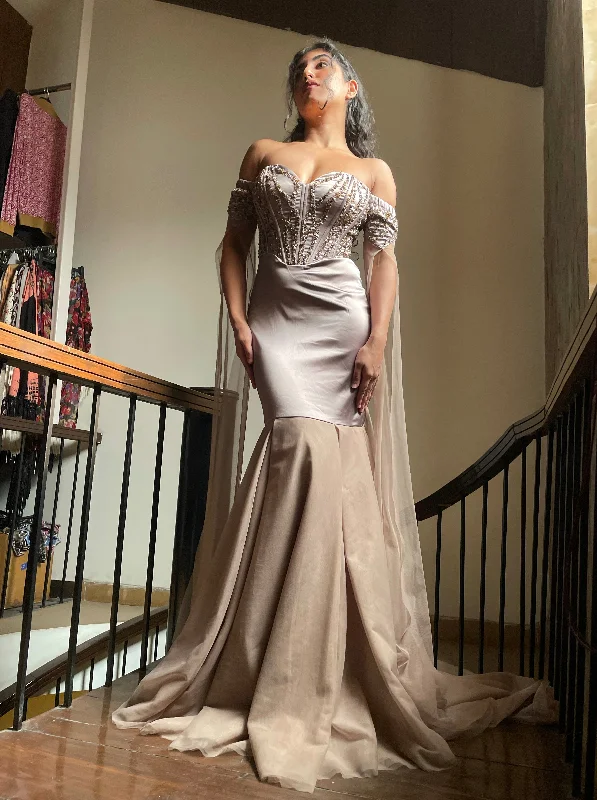 Party dress for a casual gathering -Lucia Hand-Embroidered Trumpet Corset Gown