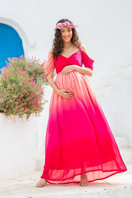 Party dress for boat party -Luxe Graceful Flamingo Off-Shoulder Maternity Photoshoot Gown Party dress for boat party -Luxe Graceful Flamingo Off-Shoulder Maternity Photoshoot Gown