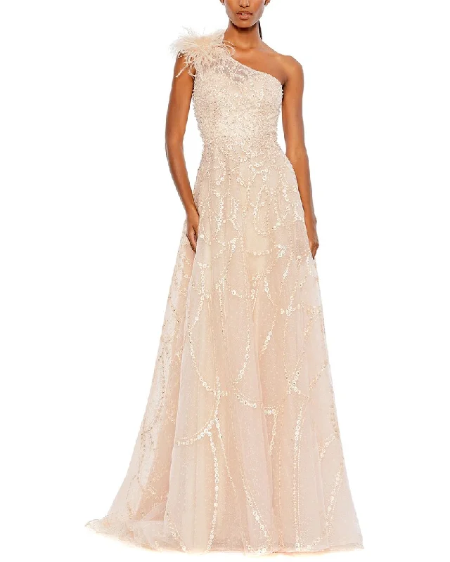 Party dress in floral print -Mac Duggal Embellished One Shoulder A Line Gown