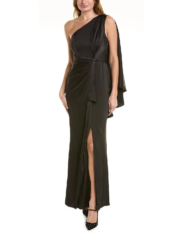 Party dress with lace accents -Maison Tara One-Shoulder Column Gown