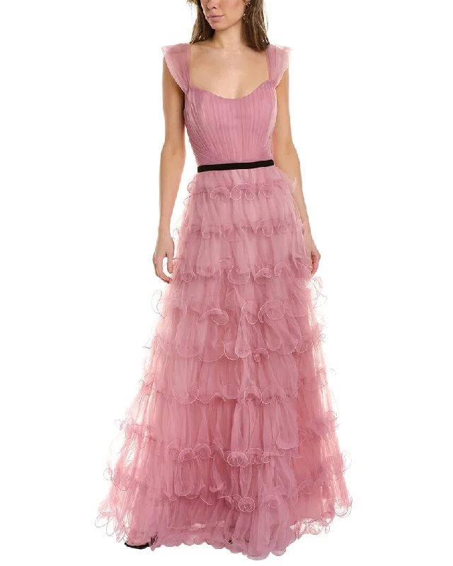 Party dress with gloves -Marchesa Notte Off-The-Shoulder Gathered Gown