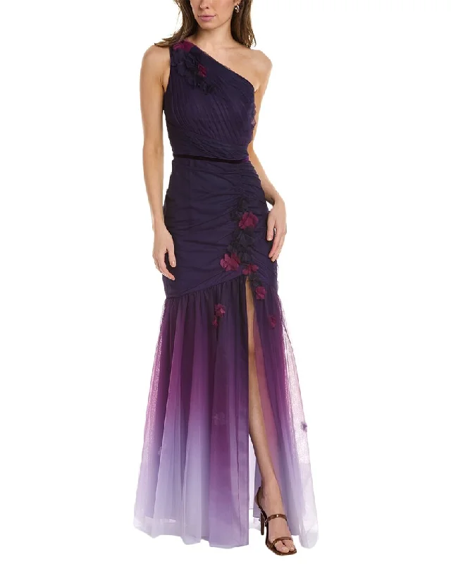 Party dress with a one-shoulder design -Marchesa Notte Ombre One-Shoulder Gown