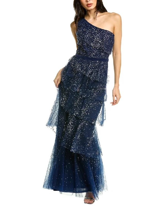 Party dress with statement jewelry -Marchesa Notte Tiered Gown