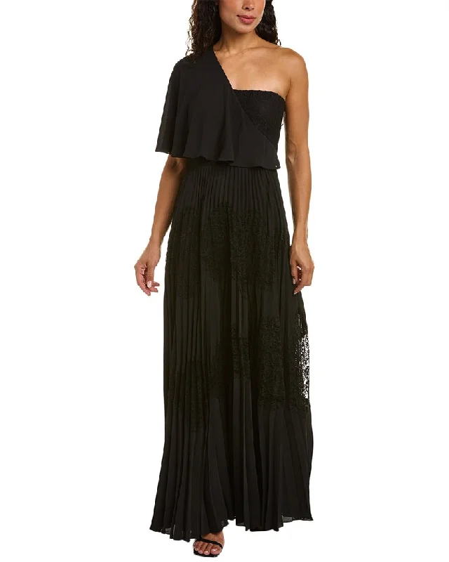 Dress for party semi-formal event -Mikael Aghal Pleated Lace Gown