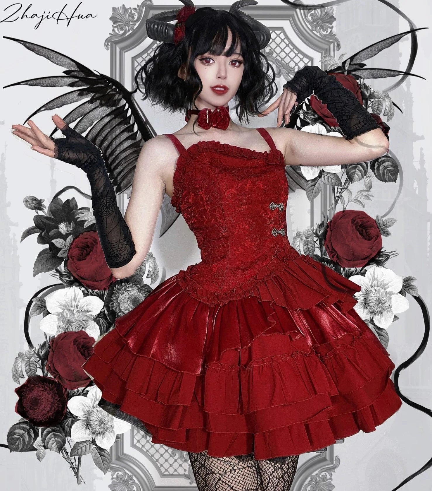 metallic evening dress accents-Night Visit Vampire ミニ丈ジャンパースカート