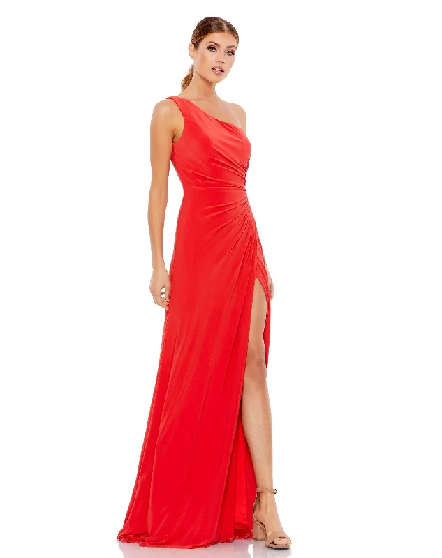 evening dress color trends 2023-One Shoulder Ruched Jersey Evening Gown