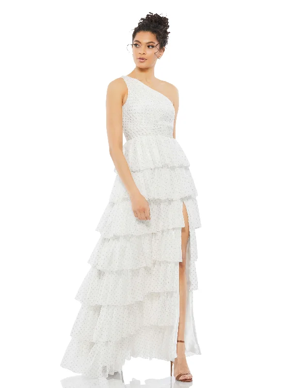 Party dress with easy returns -One Shoulder Ruffle Tiered Gown