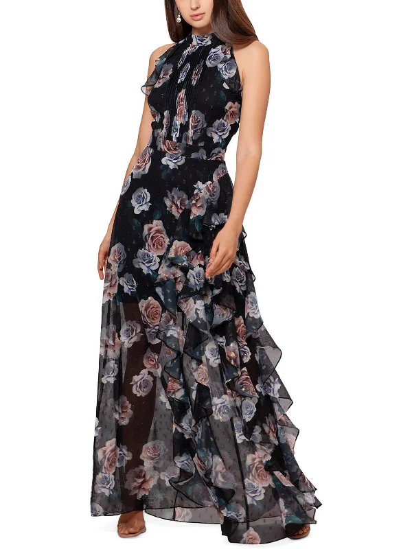 Party dress that is stunning -Petites Womens Gown Asymmetric Halter Dress