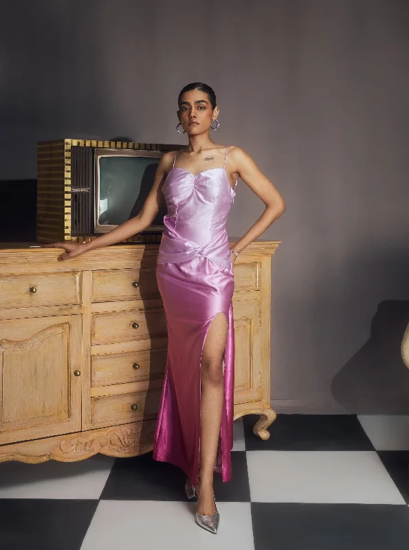 Party dress that is uniquely you -Amaranta Pink Ombre Satin Low Back Slip-Style Gown Party dress that is uniquely you -Amaranta Pink Ombre Satin Low Back Slip-Style Gown